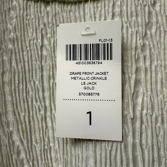 CHICOS Metallic Jacket Medium (Chicos1) Gold Snake Stretch Women Evening Top NWT - Picture 7 of 11